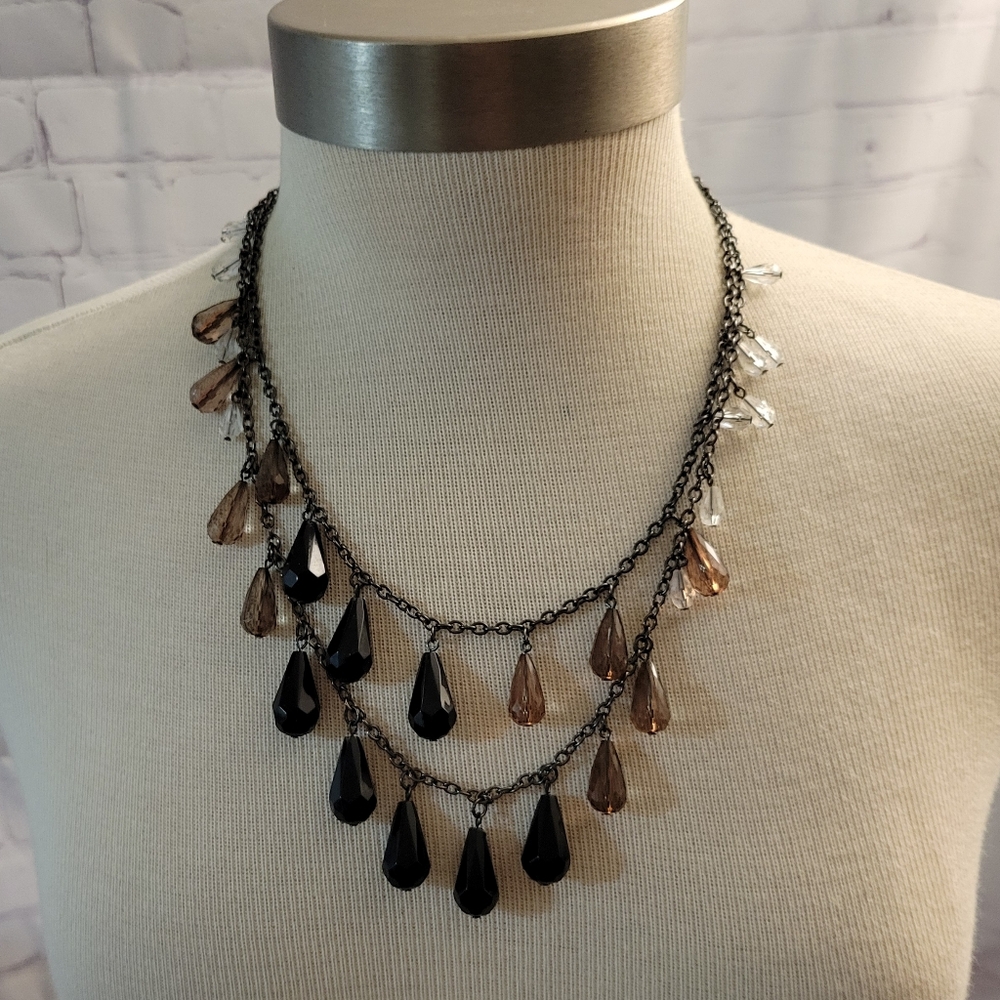 NY & Co Layered Necklace Amber Black Beaded